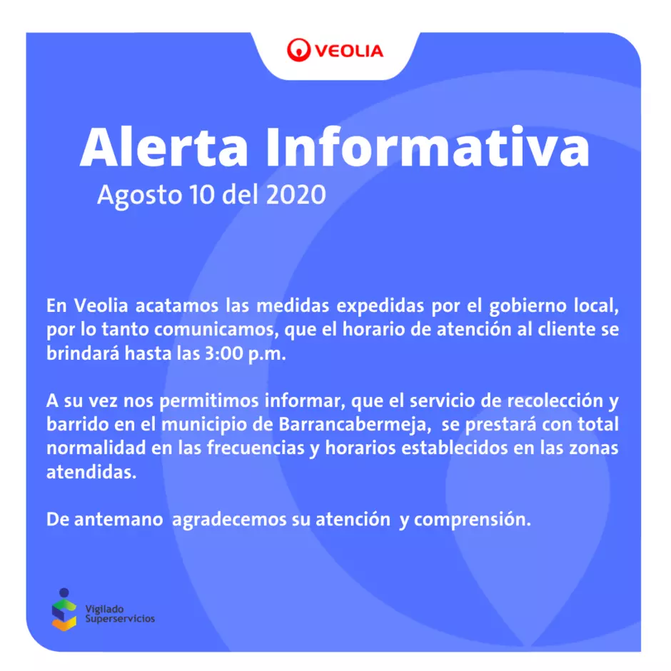 Alerta Informativa 10 de julio | Veolia Colombia | Santander